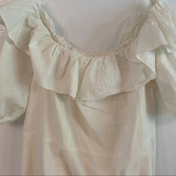 H&M White Flounce Sleeve Off-The-Shoulder Linen Mini Dress - Picture 8 of 10